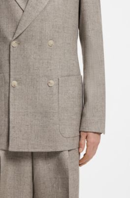 Relaxed-fit double-breasted blazer with micro pattern, Light Beige