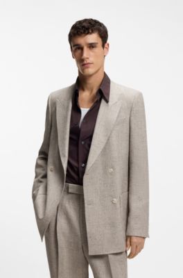 Relaxed-fit double-breasted blazer with micro pattern, Light Beige