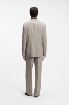 Relaxed-fit double-breasted blazer with micro pattern, Light Beige