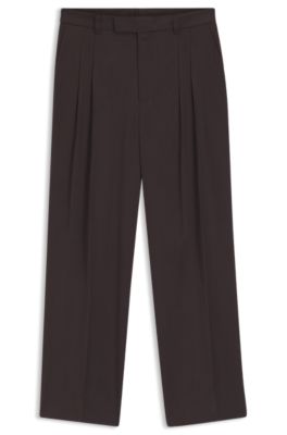 Pantalones oversize fit en sarga drapeada, Marr&oacute;n oscuro