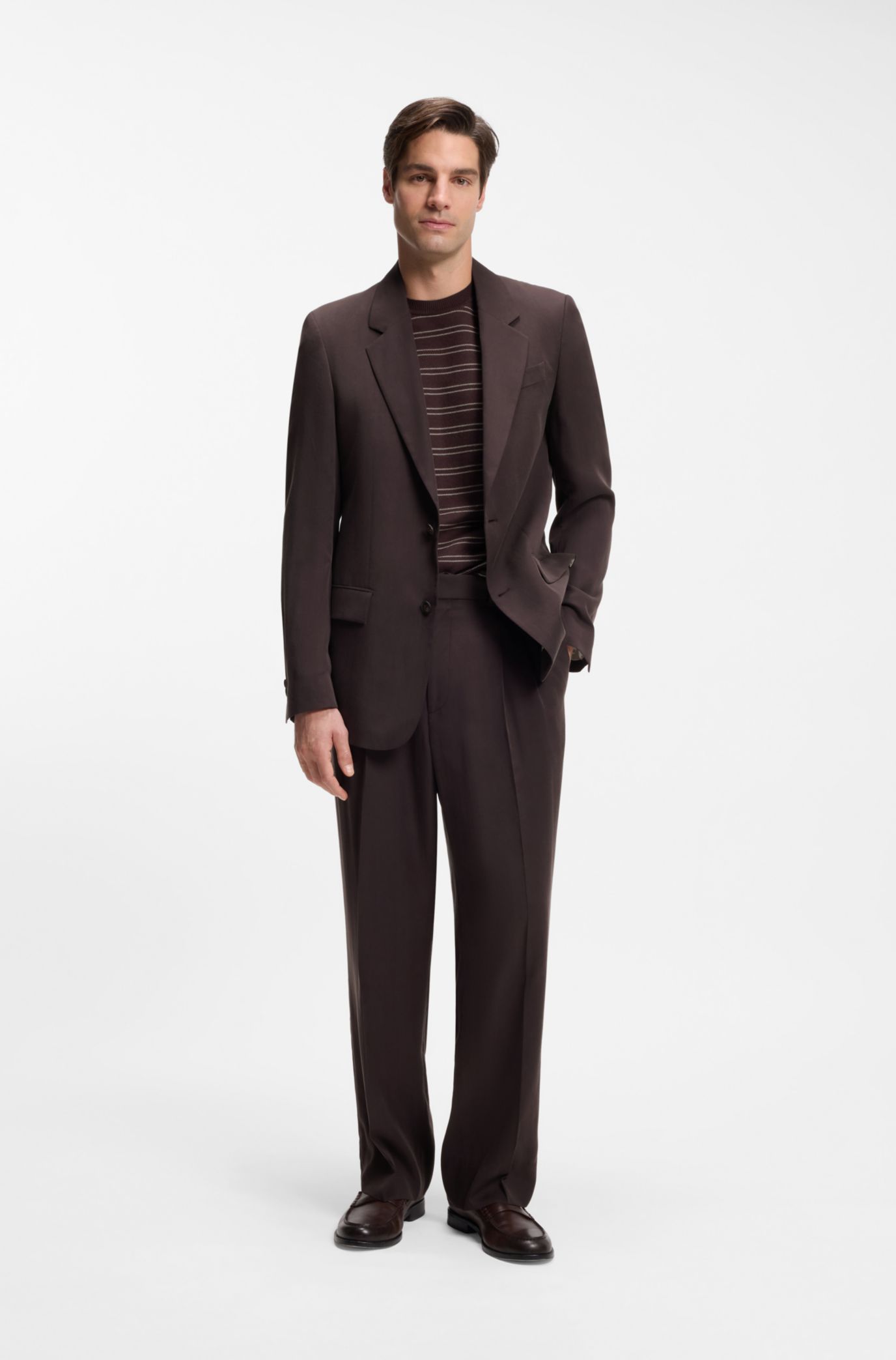 BOSS - Oversized-fit trousers in twill - Dark Brown