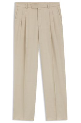 Pantalones oversize fit en sarga drapeada, Beige claro