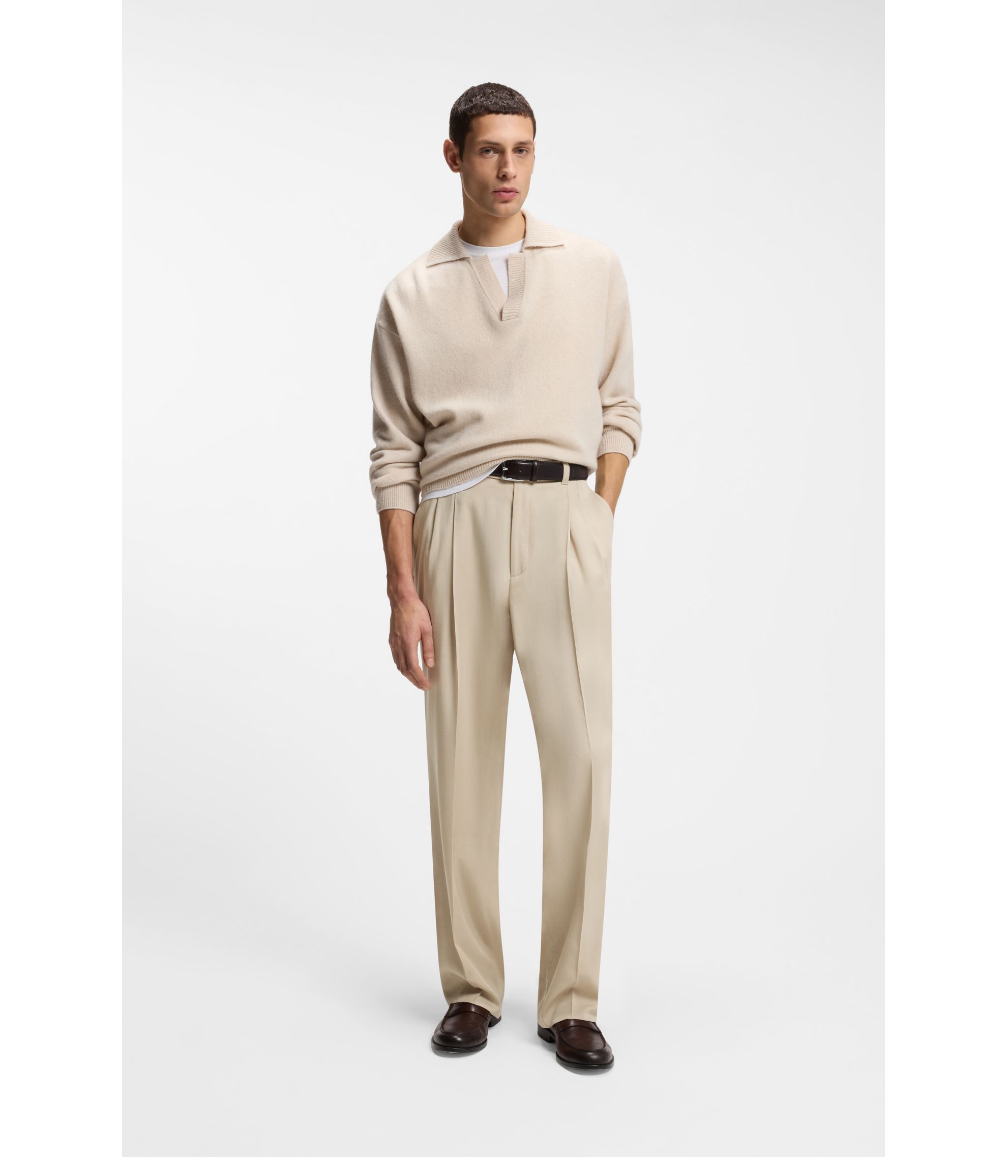 BOSS - Oversized-fit trousers in twill - Light Beige