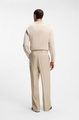 Pantalons coupe oversize en twill drap&eacute;, Beige clair