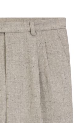 Pantalones oversize fit en tejido con lino con microestampado, Beige claro