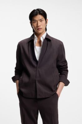 Relaxed-fit overshirt in a linen blend, Dark Brown