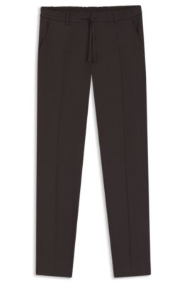 Pantalones tapered fit en mezcla de lino, Marr&oacute;n oscuro