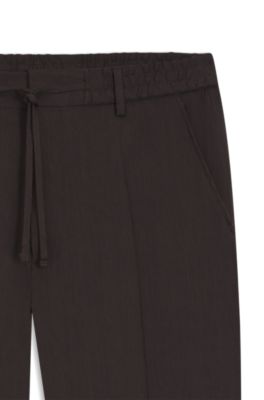 Pantalon coupe fusel&eacute;e en lin technique lavable, Marron fonc&eacute;