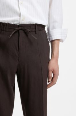 Tapered-fit trousers in a linen blend, Dark Brown