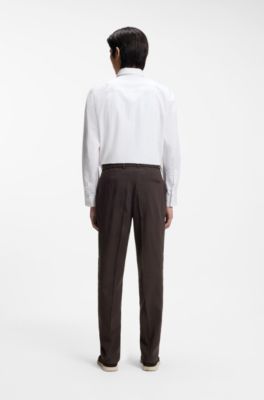 Pantalon coupe fusel&eacute;e en lin m&eacute;lang&eacute;, Marron fonc&eacute;