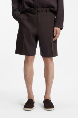 Shorts relaxed fit en lino t&eacute;cnico lavable, Marr&oacute;n oscuro
