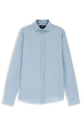 Camisa regular fit en algodón y lino italianos
