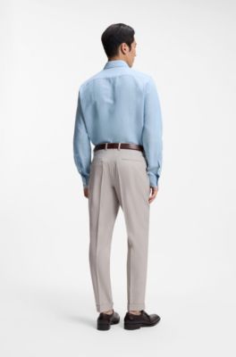 Camisa regular fit en algod&oacute;n y lino italianos, Celeste