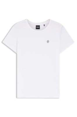 Camiseta slim fit de punto de algod&oacute;n con logo de dise&ntilde;o, Blanco