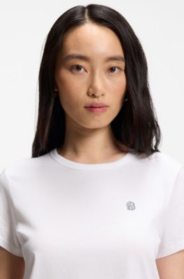 Camiseta slim fit de punto de algod&oacute;n con logo de dise&ntilde;o, Blanco