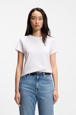 T-shirt Slim en jersey de coton avec logo artistique, Blanc