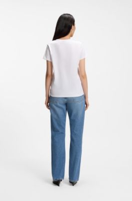 Camiseta slim fit de punto de algod&oacute;n con logo de dise&ntilde;o, Blanco