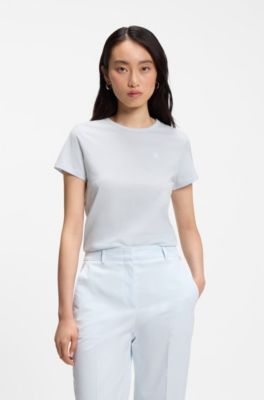 Camiseta slim fit de punto de algod&oacute;n con logo de dise&ntilde;o, Celeste