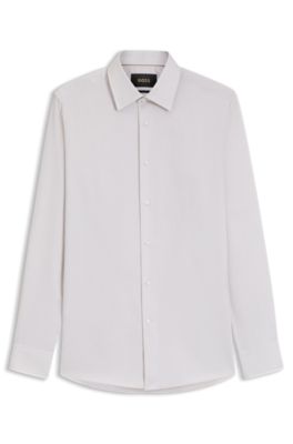 Slim-fit shirt in Italian-made structured cotton, Beige