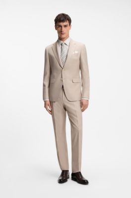 Slim-fit shirt in Italian-made structured cotton, Beige