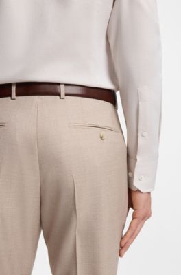 Slim-fit shirt in Italian-made structured cotton, Beige