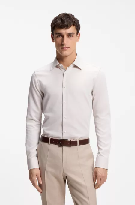 Slim-fit shirt in Italian-made structured cotton