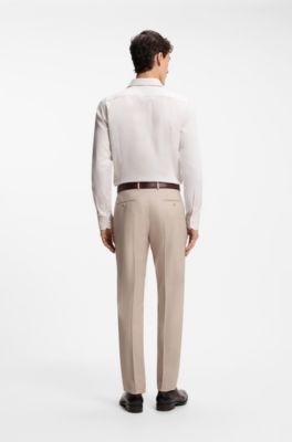 Slim-fit shirt in Italian-made structured cotton, Beige