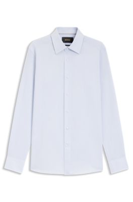 Slim-fit shirt in Italian-made structured cotton, Light Blue