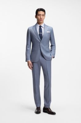 Slim-fit shirt in Italian-made structured cotton, Light Blue