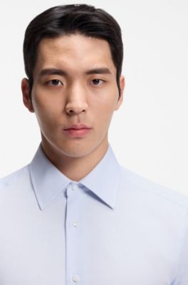 Slim-fit shirt in Italian-made structured cotton, Light Blue