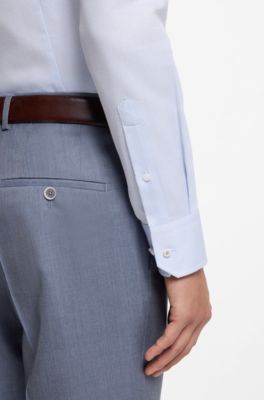 Chemise Slim en coton italien structur&eacute;, bleu clair