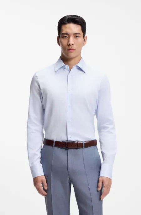 Slim-fit shirt in Italian-made structured cotton