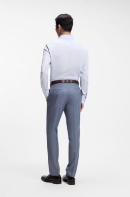 Slim-fit shirt in Italian-made structured cotton, Light Blue