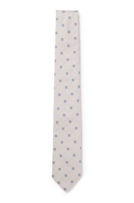 Jacquard-pattern tie in silk, Light Beige