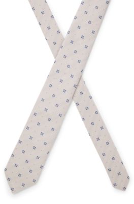 Jacquard-pattern tie in silk, Light Beige