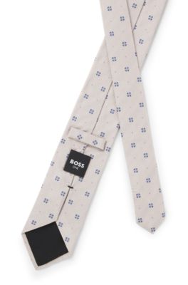 Jacquard-pattern tie in silk, Light Beige