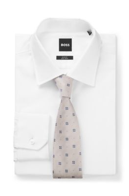 Jacquard-pattern tie in silk, Light Beige