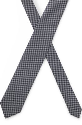 Jacquard-pattern tie in silk, Dark Blue