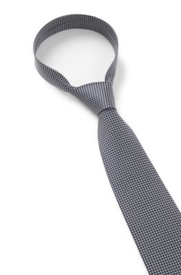 Jacquard-pattern tie in silk, Dark Blue
