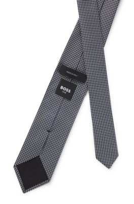 Jacquard-pattern tie in silk, Dark Blue