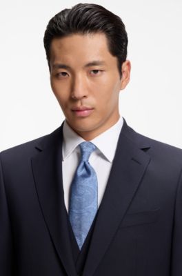 BOSS ONE Jacquard-pattern tie in silk, Blue