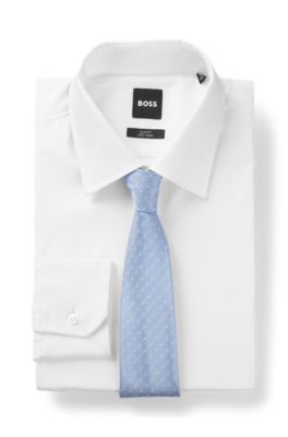BOSS ONE Jacquard-pattern tie in silk, Light Blue