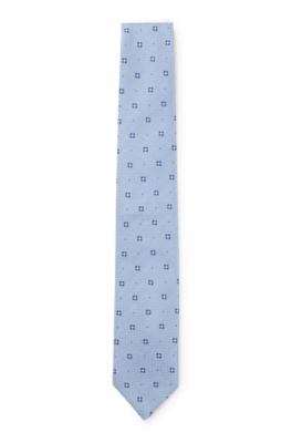 Jacquard-pattern tie in silk, Light Blue