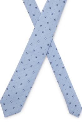 Jacquard-pattern tie in silk, Light Blue