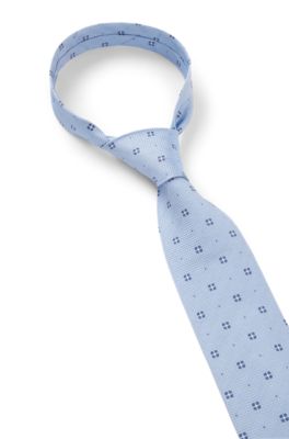 Jacquard-pattern tie in silk, Light Blue