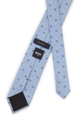Jacquard-pattern tie in silk, Light Blue