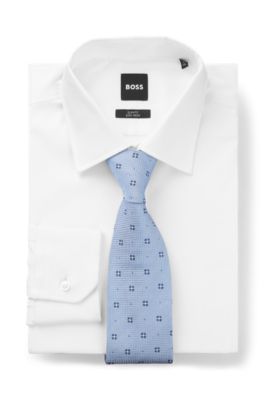 Jacquard-pattern tie in silk, Light Blue