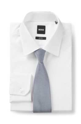 BOSS ONE Jacquard-pattern tie in silk, Light Blue