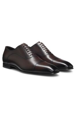 BOSS BY BECKHAM cap-toe Oxford shoes in leather, Dark Brown