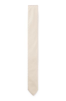 Jacquard-pattern tie in a silk blend, Light Beige
